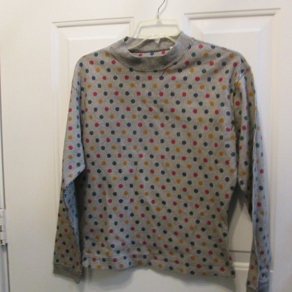Vtg ESPRIT gray POLKA DOTS long sleeves shirt M - Picture 8 of 15